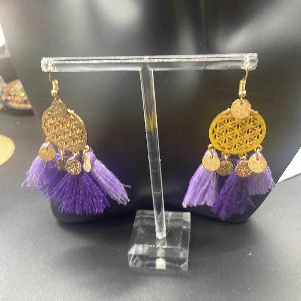 Purple coin Tassel earrings - Picture 3 of 3
